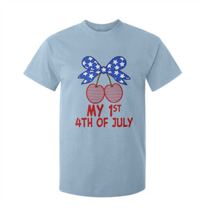 My 1st 4th of July Coquette Bow Striped Cherries T Shirt For Kid Preppy Patriotic Baby Girl Independence Holiday