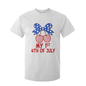 My 1st 4th of July Coquette Bow Striped Cherries T Shirt For Kid Preppy Patriotic Baby Girl Independence Holiday