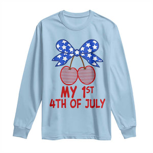 My 1st 4th of July Coquette Bow Striped Cherries Long Sleeve Shirt Preppy Patriotic Baby Girl Independence Holiday