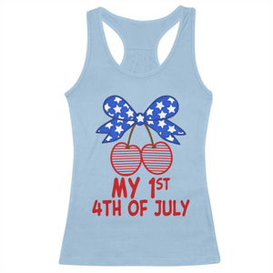 My 1st 4th of July Coquette Bow Striped Cherries Racerback Tank Top Preppy Patriotic Baby Girl Independence Holiday