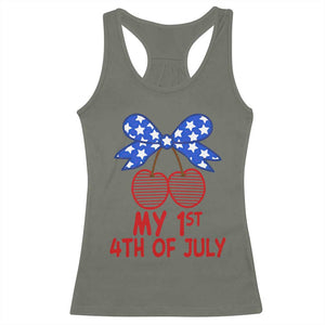 My 1st 4th of July Coquette Bow Striped Cherries Racerback Tank Top Preppy Patriotic Baby Girl Independence Holiday