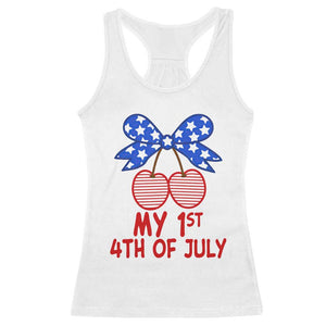 My 1st 4th of July Coquette Bow Striped Cherries Racerback Tank Top Preppy Patriotic Baby Girl Independence Holiday