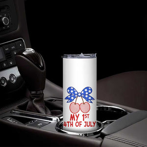 My 1st 4th of July Coquette Bow Striped Cherries Skinny Tumbler Preppy Patriotic Baby Girl Independence Holiday