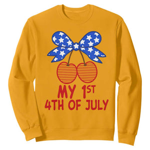 My 1st 4th of July Coquette Bow Striped Cherries Sweatshirt Preppy Patriotic Baby Girl Independence Holiday