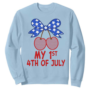 My 1st 4th of July Coquette Bow Striped Cherries Sweatshirt Preppy Patriotic Baby Girl Independence Holiday