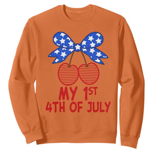 My 1st 4th of July Coquette Bow Striped Cherries Sweatshirt Preppy Patriotic Baby Girl Independence Holiday