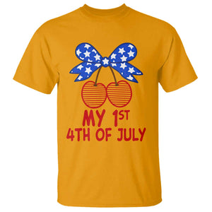 My 1st 4th of July Coquette Bow Striped Cherries T Shirt Preppy Patriotic Baby Girl Independence Holiday