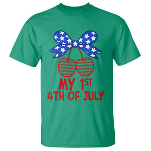 My 1st 4th of July Coquette Bow Striped Cherries T Shirt Preppy Patriotic Baby Girl Independence Holiday