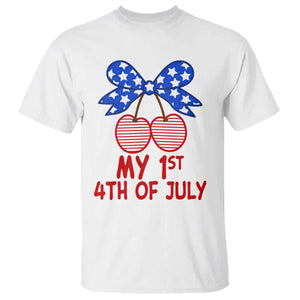 My 1st 4th of July Coquette Bow Striped Cherries T Shirt Preppy Patriotic Baby Girl Independence Holiday