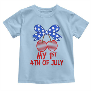 My 1st 4th of July Coquette Bow Striped Cherries Toddler T Shirt Preppy Patriotic Baby Girl Independence Holiday