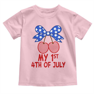 My 1st 4th of July Coquette Bow Striped Cherries Toddler T Shirt Preppy Patriotic Baby Girl Independence Holiday