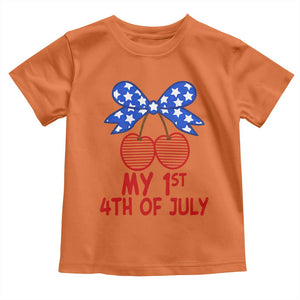 My 1st 4th of July Coquette Bow Striped Cherries Toddler T Shirt Preppy Patriotic Baby Girl Independence Holiday
