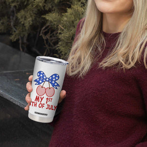 My 1st 4th of July Coquette Bow Striped Cherries Tumbler Cup Preppy Patriotic Baby Girl Independence Holiday
