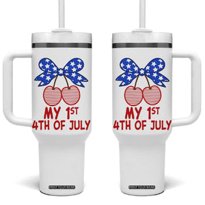 My 1st 4th of July Coquette Bow Striped Cherries Tumbler With Handle Preppy Patriotic Baby Girl Independence Holiday