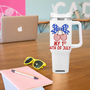 My 1st 4th of July Coquette Bow Striped Cherries Tumbler With Handle Preppy Patriotic Baby Girl Independence Holiday