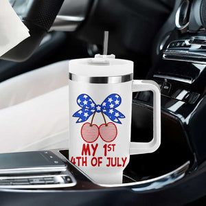 My 1st 4th of July Coquette Bow Striped Cherries Tumbler With Handle Preppy Patriotic Baby Girl Independence Holiday