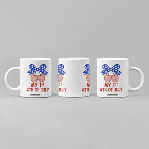 My 1st 4th of July Coquette Bow Striped Cherries Coffee Mug Preppy Patriotic Baby Girl Independence Holiday