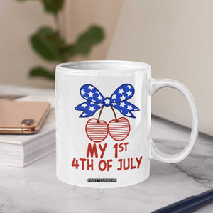 My 1st 4th of July Coquette Bow Striped Cherries Coffee Mug Preppy Patriotic Baby Girl Independence Holiday