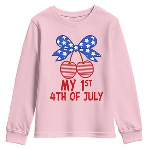 My 1st 4th of July Coquette Bow Striped Cherries Youth Sweatshirt Preppy Patriotic Baby Girl Independence Holiday