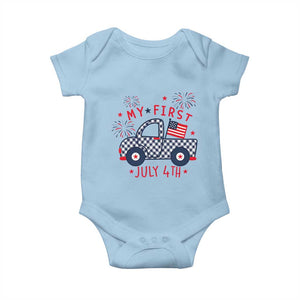 My First July 4th Gingham Vintage Truck Americana Baby Onesie Patriotic Fireworks Independence Holiday Milestone