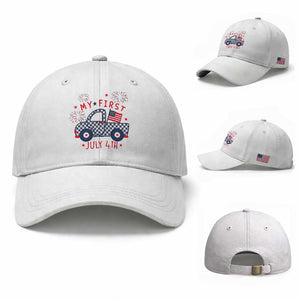 My First July 4th Gingham Vintage Truck Americana Baseball Cap Patriotic Fireworks Independence Holiday Milestone