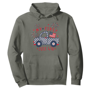 My First July 4th Gingham Vintage Truck Americana Hoodie Patriotic Fireworks Independence Holiday Milestone