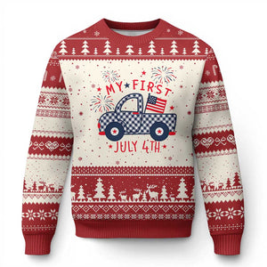 My First July 4th Gingham Vintage Truck Americana Ugly Christmas Sweater Patriotic Fireworks Independence Holiday Milestone