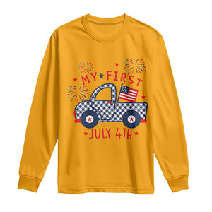 My First July 4th Gingham Vintage Truck Americana Long Sleeve Shirt Patriotic Fireworks Independence Holiday Milestone