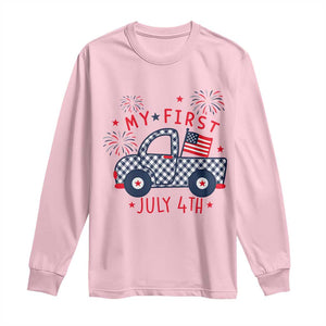 My First July 4th Gingham Vintage Truck Americana Long Sleeve Shirt Patriotic Fireworks Independence Holiday Milestone