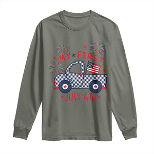 My First July 4th Gingham Vintage Truck Americana Long Sleeve Shirt Patriotic Fireworks Independence Holiday Milestone