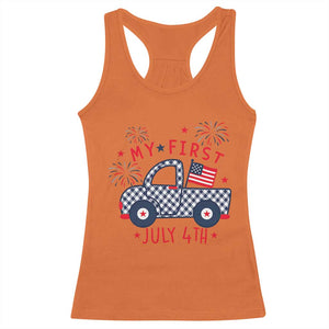 My First July 4th Gingham Vintage Truck Americana Racerback Tank Top Patriotic Fireworks Independence Holiday Milestone