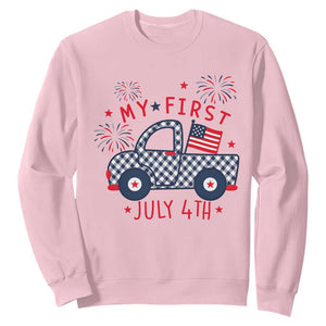 My First July 4th Gingham Vintage Truck Americana Sweatshirt Patriotic Fireworks Independence Holiday Milestone