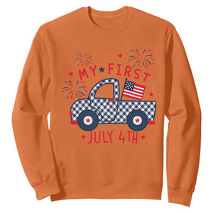 My First July 4th Gingham Vintage Truck Americana Sweatshirt Patriotic Fireworks Independence Holiday Milestone