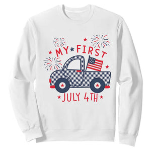 My First July 4th Gingham Vintage Truck Americana Sweatshirt Patriotic Fireworks Independence Holiday Milestone