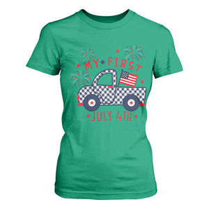 My First July 4th Gingham Vintage Truck Americana T Shirt For Women Patriotic Fireworks Independence Holiday Milestone