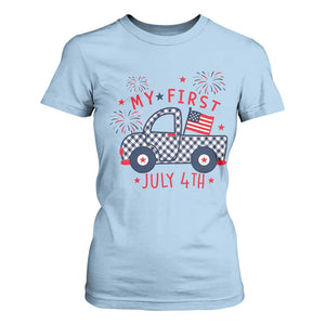 My First July 4th Gingham Vintage Truck Americana T Shirt For Women Patriotic Fireworks Independence Holiday Milestone