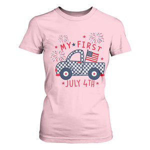 My First July 4th Gingham Vintage Truck Americana T Shirt For Women Patriotic Fireworks Independence Holiday Milestone