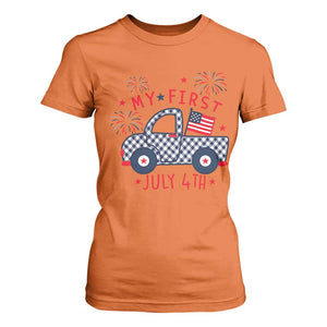 My First July 4th Gingham Vintage Truck Americana T Shirt For Women Patriotic Fireworks Independence Holiday Milestone