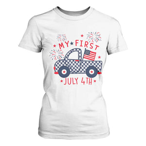 My First July 4th Gingham Vintage Truck Americana T Shirt For Women Patriotic Fireworks Independence Holiday Milestone