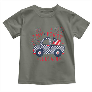 My First July 4th Gingham Vintage Truck Americana Toddler T Shirt Patriotic Fireworks Independence Holiday Milestone