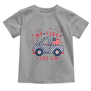 My First July 4th Gingham Vintage Truck Americana Toddler T Shirt Patriotic Fireworks Independence Holiday Milestone