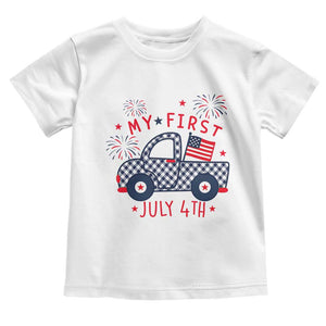 My First July 4th Gingham Vintage Truck Americana Toddler T Shirt Patriotic Fireworks Independence Holiday Milestone