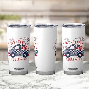 My First July 4th Gingham Vintage Truck Americana Tumbler Cup Patriotic Fireworks Independence Holiday Milestone