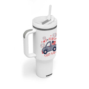 My First July 4th Gingham Vintage Truck Americana Tumbler With Handle Patriotic Fireworks Independence Holiday Milestone