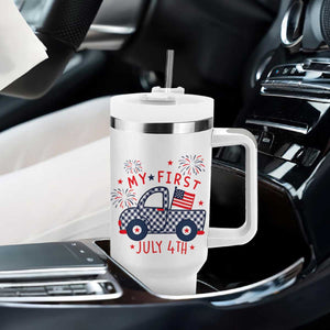 My First July 4th Gingham Vintage Truck Americana Tumbler With Handle Patriotic Fireworks Independence Holiday Milestone