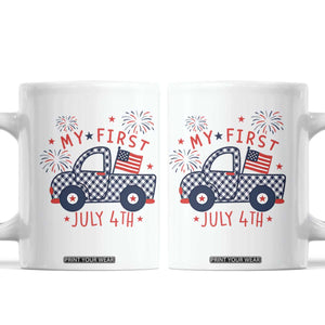 My First July 4th Gingham Vintage Truck Americana Coffee Mug Patriotic Fireworks Independence Holiday Milestone