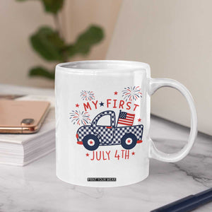 My First July 4th Gingham Vintage Truck Americana Coffee Mug Patriotic Fireworks Independence Holiday Milestone