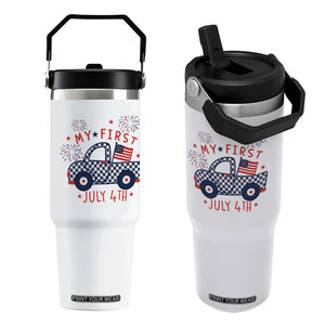 My First July 4th Gingham Vintage Truck Americana Flip Straw Tumbler Patriotic Fireworks Independence Holiday Milestone