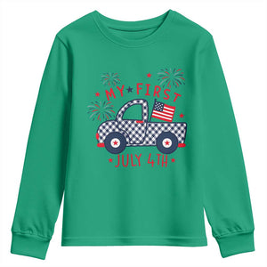 My First July 4th Gingham Vintage Truck Americana Youth Sweatshirt Patriotic Fireworks Independence Holiday Milestone