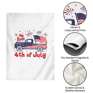 My First 4th of July Retro American Flag Pickup Truck Garden Flag Americana Patriotic Independence Holiday Milestone